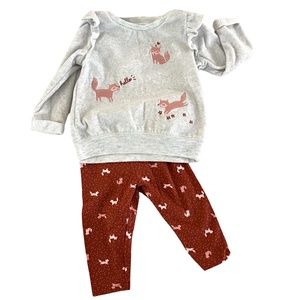 CARTER’S | RUFFLE FLEECE TOP & LEGGINGS OUTFIT | GRAY FOX | BABY GIRL | SIZE6-9M